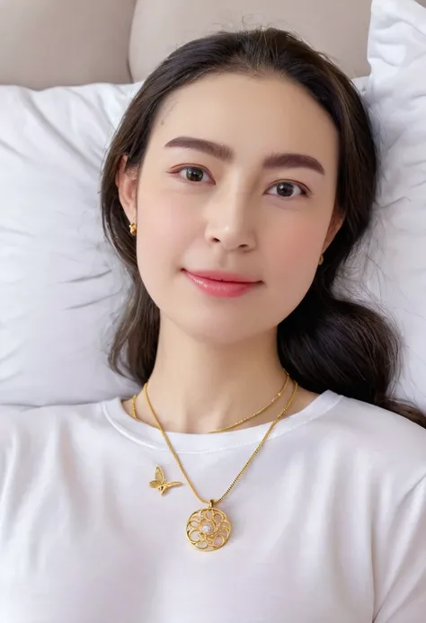 1 girl,8k, masterpiece,on bed, small gold necklace