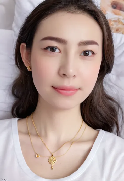 1 girl,8k, masterpiece,on bed, small gold necklace