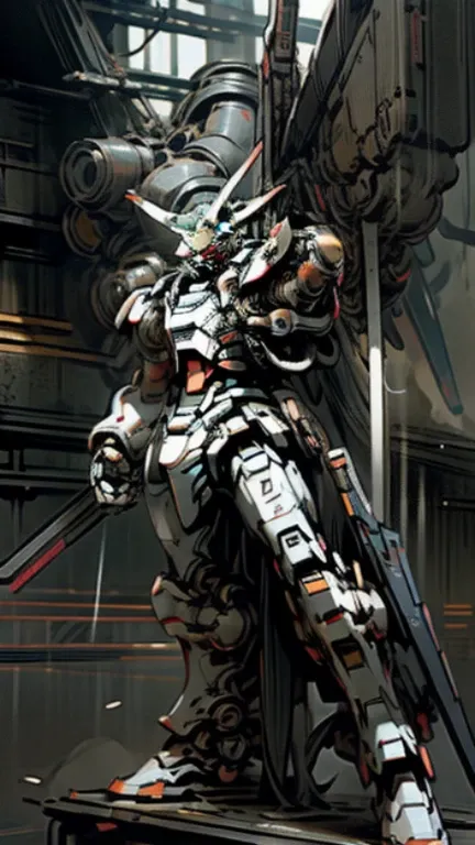 In the realm of Dark Fantasy and Cyberpunk, lies a lone figure, standing as a Mechanical Marvel and a Robotic Presence against the backdrop of an anime-inspired fight scene. Unlike the common enemy Zaku, this being pilots a Gundam, its gleaming white and m...