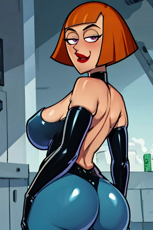 Danny Phantom, 1 girl, amity park, orange hair, large breasts, big ass, looking at viwer, pov, arrogant, latex bodysuit, tease, horny