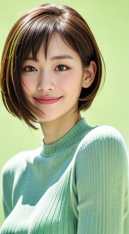 (sfw:1.8、masterpiece, highest quality),1 girl, alone, have, realistic, realistic, looking at the viewer, Light brown eyes, Brunette short bob hair with highly detailed shiny hair, short hair:1.6、Beautiful face in symmetry、Winter clothes, Whity, lips, bangs...