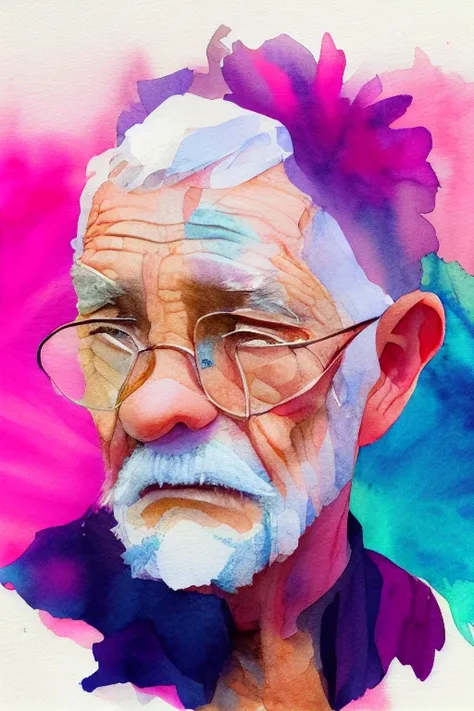 watercolor style, (old men) digital art, official art, blown by the wind, masterpiece, beautiful, ((watercolor)), paint splatter, intricate detail. Great detail, [dripping:0.7], Trending on Artstation, Rachel Walker,