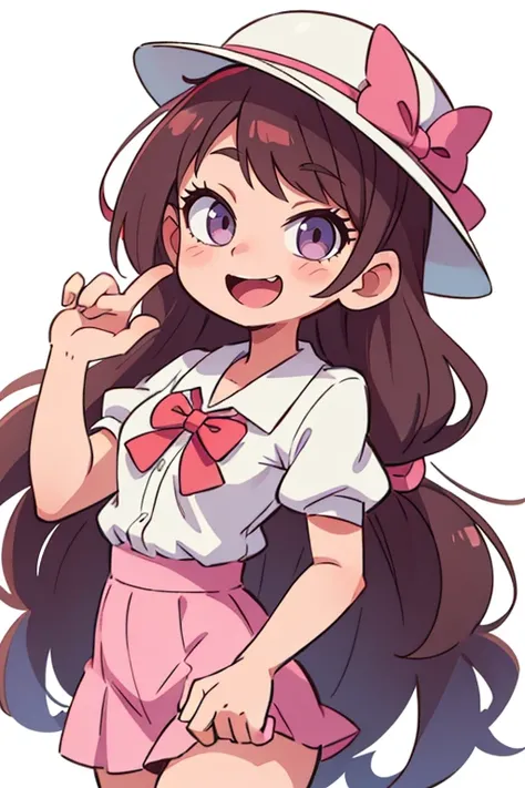 Wear a hat and bow tie、Cartoon girl raising her hand, marin kitagawa fanart, telegram stickers, she has a cute expressive face, cute cute girl, [[[[with an evil smile]]]], anime moe art style, Looks a little happy, wearing a cute hat, nodded, wearing a cut...