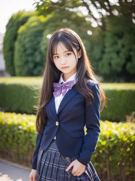 
(masterpiece, highest quality:1.4), award-winning portraits, 8K, 85mm, alone, beautiful face, delicate girl, , (dark navy blazer jacket), dark navy skirt, long sleeve, violaces, gardenia, grace, Sophisticated, cute, teen, looking at the viewer, 15 years o...