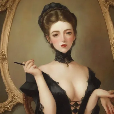 A painting of a historical femme fatale woman