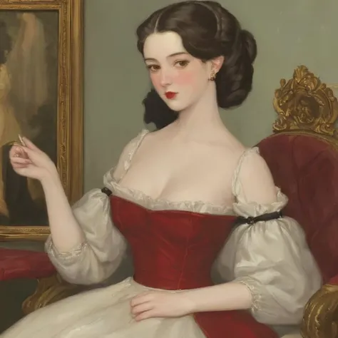 A painting of a historical femme fatale woman