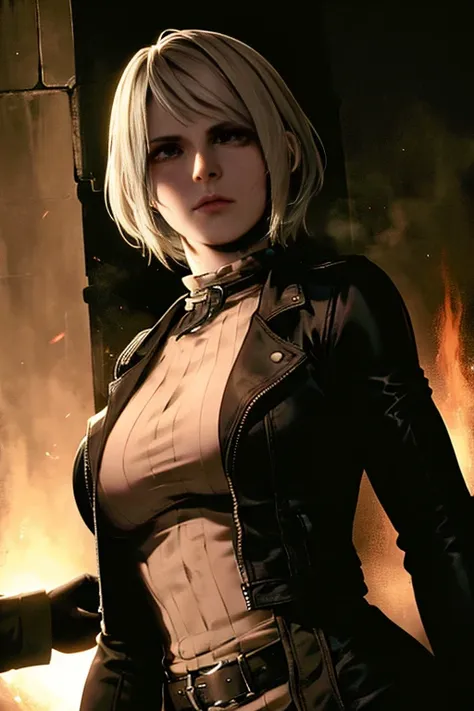 ashley,leon,resident evil 4,costume,detailed eyes and face,dressed up,nervous expression,action,night scene,emerging from shadow...