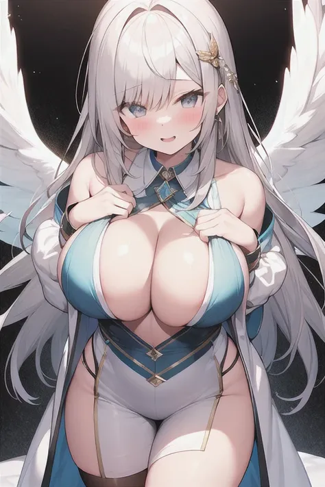 Big Tits Cute、whole body sexy、pastel colour、mysterious atmosphere、Sparkling、、sexy pose、rub your chest、Angel、Angelの羽根