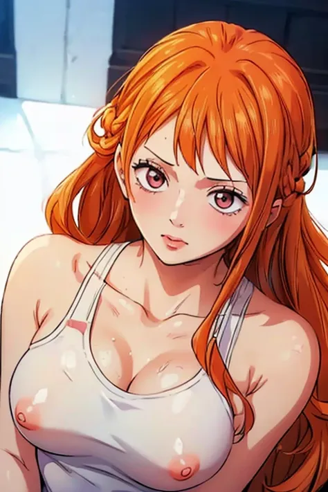 (((masterpiece))), (((best quality))), ((ultra-detailed)), (highly detailed CG illustration), Nami, (nsfw:1.4), (masterpiece:1.5), Detailed Photo, Sexy, (Best Quality: 1.4), (1girl), Beautiful Face, (Orange Hair, long Hair: 1.3), Beautiful Hairstyle, beaut...