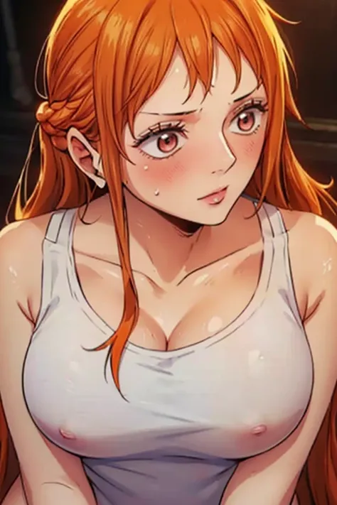 (((masterpiece))), (((best quality))), ((ultra-detailed)), (highly detailed CG illustration), Nami, (nsfw:1.2), (masterpiece:1.5), Detailed Photo, Sexy, (Best Quality: 1.4), (1girl), Beautiful Face, (Orange Hair, long Hair: 1.3), Beautiful Hairstyle, beaut...