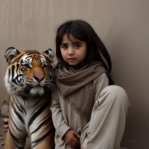 Afghan small girl with tiger