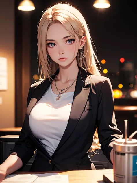 best quality, masterpiece, High resolution, a girl, office clothing, necklace, jewelry, pretty face, big breasts, more than_Body, Tyndall effect, lifelike, dark studio, edge lighting, two-tone lighting, (HD skin: 1.2), 8K Ultra HD, SLR camera, soft light, ...