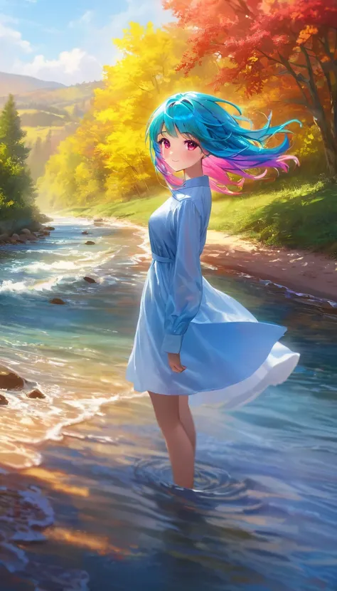 (best quality,4k,8k,highres,masterpiece:1.2),ultra-detailed,(realistic,photorealistic,photo-realistic:1.37),colorful flowing hair,vibrant expression,dreamy landscape,oil painting style,soft lighting,portrait,landscape,impressionism,pastel colors,full body 