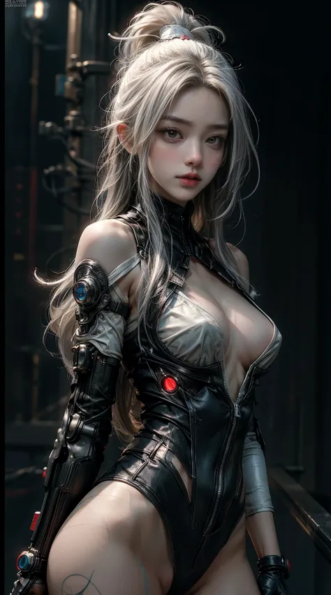  1girl, full body, cyberpunk, (masterpiece: 1.4), (8K, realistic, raw photo, best quality: 1.4),cyborg girl, nipple areola shape clear, beautiful breasts, Japanese girl, beautiful cute face, (real face: 1.4), finger detailed, beautiful hairstyle, realistic...