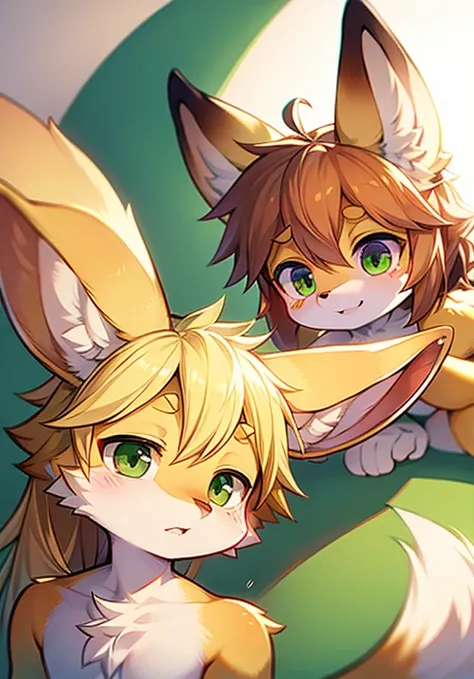 
Fennec fox，deer antlers，green-eyed，There are green butterfly marks on the forehead