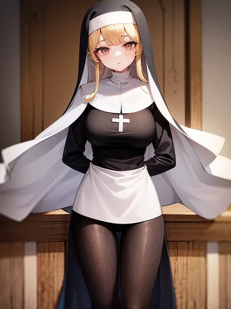 Beautiful girl in Catholic religious nun outfit with long sleeves