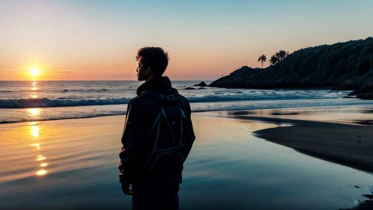 Medium shot of a reflective person looking at the horizon