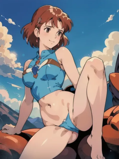 High quality anime illustration, (masterpiece, highest quality, High resolution, anime screenshot, anime color, 8K, detailed background), cute nausicaa（Nausicaa of the Valley of the Wind）, obscene pose, Nausicaa takes off her panties to show off her pussy ...