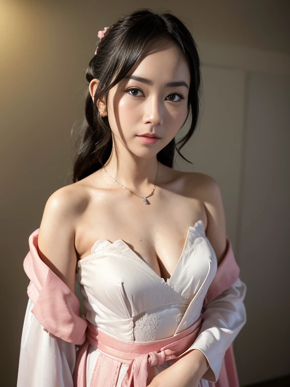 1 realistically beautiful girl, waist length hair, black eyes, ancient ao dai, style hanfu, wearing a thin silk shirt of ancient...