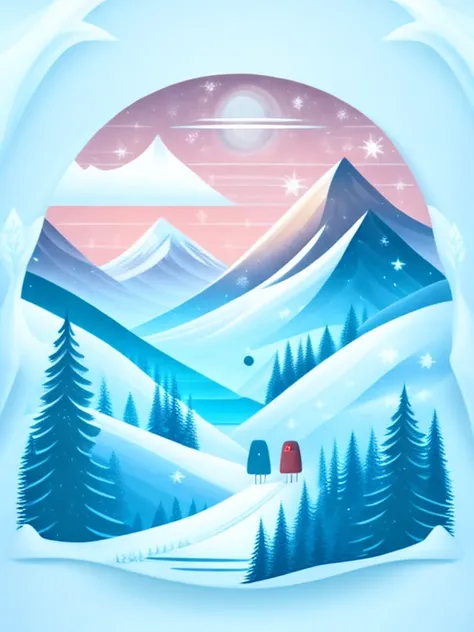 eine Fichte in einer Winterlandschaft, T-Shirt-Design, rzminjourney, Vektorgrafik