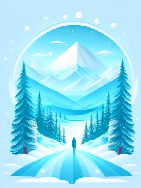 eine Fichte in einer Winterlandschaft, T-Shirt-Design, rzminjourney, Vektorgrafik