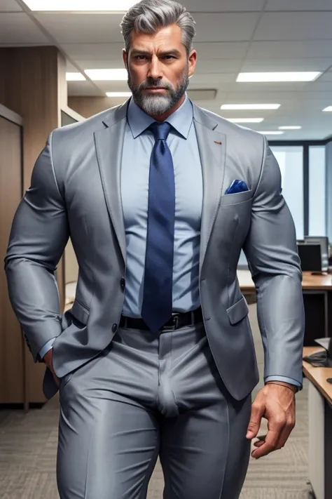 50 years old, muscular, daddy, shiny suit, mature, grey hair, suit trousers, very big beard, horny, boss, office, thick, thick thighs, big chest, big muscular chest, , muscles, shirt and tie, dress shirt, formal shirt, mature, hd, realistic, shiny clothes,...