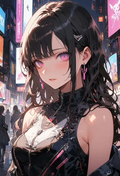 girl, time square, cyberpunk, glowing neon lights, shadow, dramatic lighting, realistic, detailed background, (masterpiece, best quality, perfect composition, very aesthetic, absurdres, ultra-detailed, intricate details, Professional, official art, Represe...