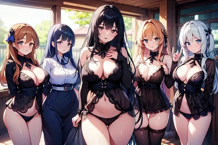 (Harem:1.2),4girls,quartet,squad,cowboyshot,pov,beautiful detailed eyes, detailed lips, long eyelashes, bright and vibrant colors, natural lighting,(best quality, 4k, highres), ultra-detailed, soft and smooth texture, no distractions, dreamlike sensation, ...