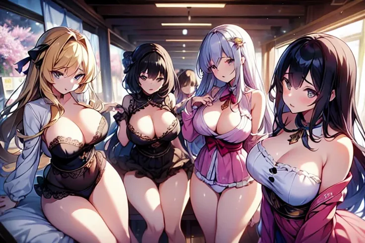 (Harem:1.2),4girls,quartet,squad,cowboyshot,pov,beautiful detailed eyes, detailed lips, long eyelashes, bright and vibrant colors, natural lighting,(best quality, 4k, highres), ultra-detailed, soft and smooth texture, no distractions, dreamlike sensation, ...