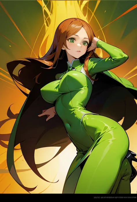 Orihime in a tight green dress with heels and with a very large butt and very large breasts