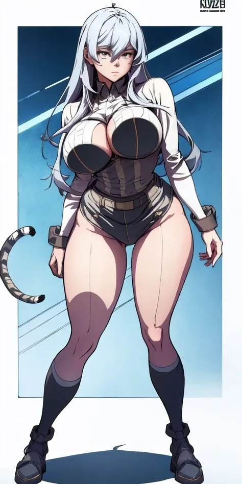 anime character with tiger stripes and a big breast, sfw version, cushart kenz, full body concept, full body picture, full body illustration, oppai proportions, fullbody commission for, commission for high res, anime woman fullbody art, thicc, anime full b...