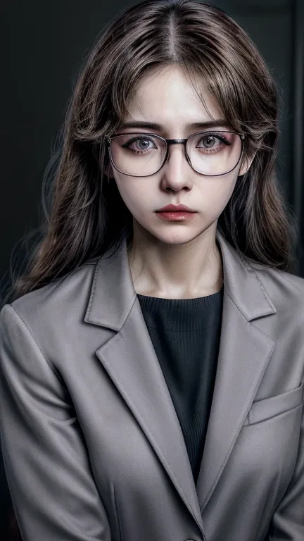 1women with work suit wearing glasses,8k,realistic,super hd,ultra hd,detailed,upper body