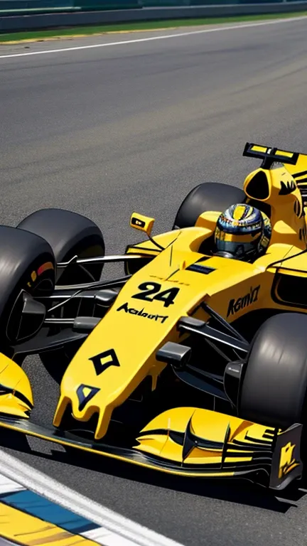 Renault F1 Car, Yellow, Without Driver, Car Only, Car Number 14, Anime style