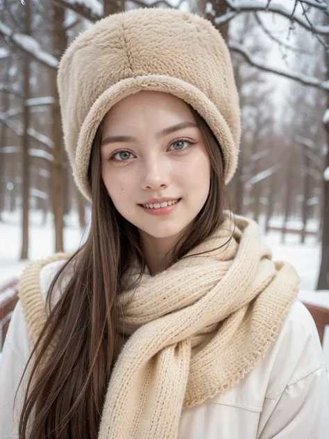 arafed woman in a fur hat and scarf smiling in the snow, ukrainian girl, russian girlfriend, traditional russia, anna nikonova aka newmilky, warm smile, beautiful and smiling, beautiful nordic woman, cute woman, anastasia ovchinnikova, russian style, lovel...