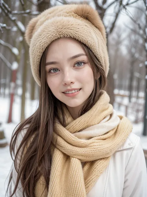 arafed woman in a fur hat and scarf smiling in the snow, ukrainian girl, russian girlfriend, traditional russia, anna nikonova aka newmilky, warm smile, beautiful and smiling, beautiful nordic woman, cute woman, anastasia ovchinnikova, russian style, lovel...