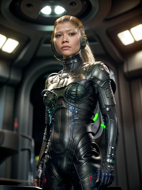 borg drone zendaya realistic, 1girl, best quality, dynamic lighting, highly detailed, 8k, science fiction, looking at viewer, pa...