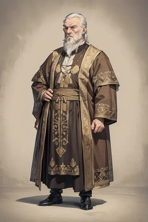 distinguished old noble lord standing, bored, uninterested, slavic clothes, ((grizzled old man))