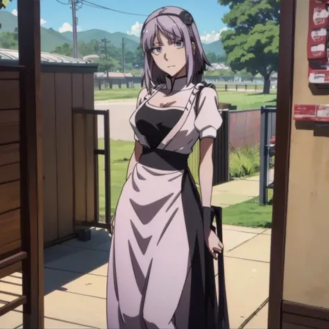 Sakura from Naruto Shippuden wearing long modest dress looking seductively into the camera with her hips looking juicy, 4K --auto --style anime-imagine 