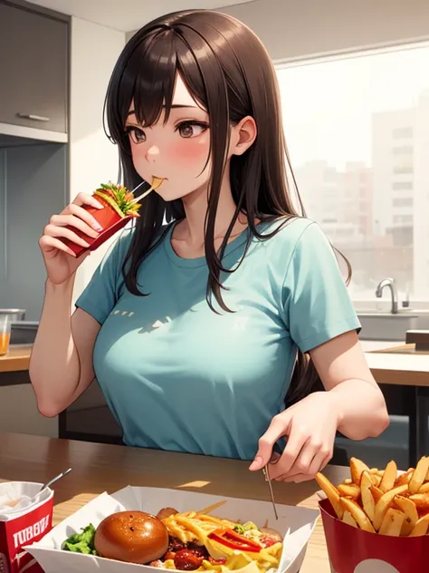 make 190 kg brownhaired girl like to eat more fastfood and make her while she eating