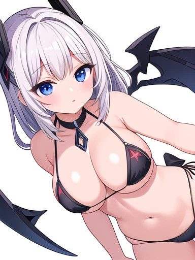 ((white background)), masterpiece, best quality, solo, seductive pose, black micro bikini, dutch angle, adult,
