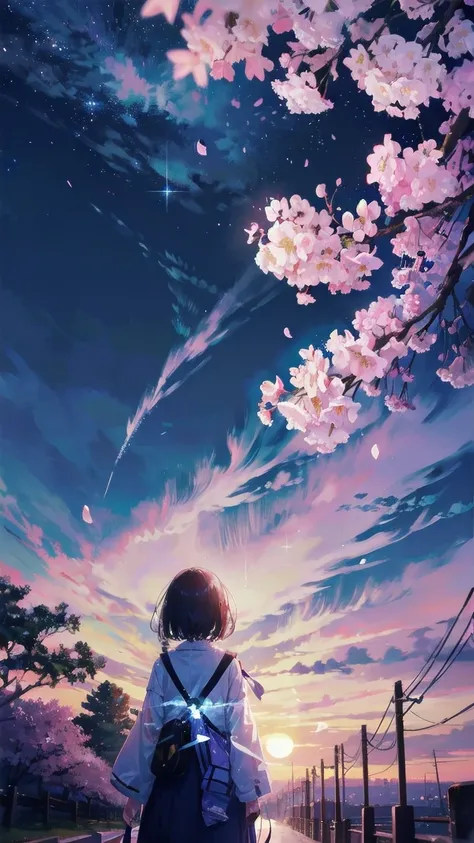 Girl looking up scene 1: Shadow of the cherry blossoms at dusk A girl stands quietly with the sky behind her, Dyed azure. 彼女の目の前にそびえ立つのはバベルのtowerと呼ばれる巨大な桜だ. The Shape, Like piercing the clouds, It&#39;s like it&#39;s reaching the sky. The girl&#39;s gaze i...