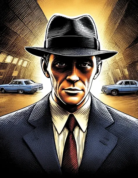 create a cover poster of comic in which detective having hat but originally he is a pysvhaitaric patient