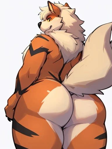 Seth-iova, arcanine,  solo, Bubble ass, horny, male,  white background, white body, huge, yellow eyes