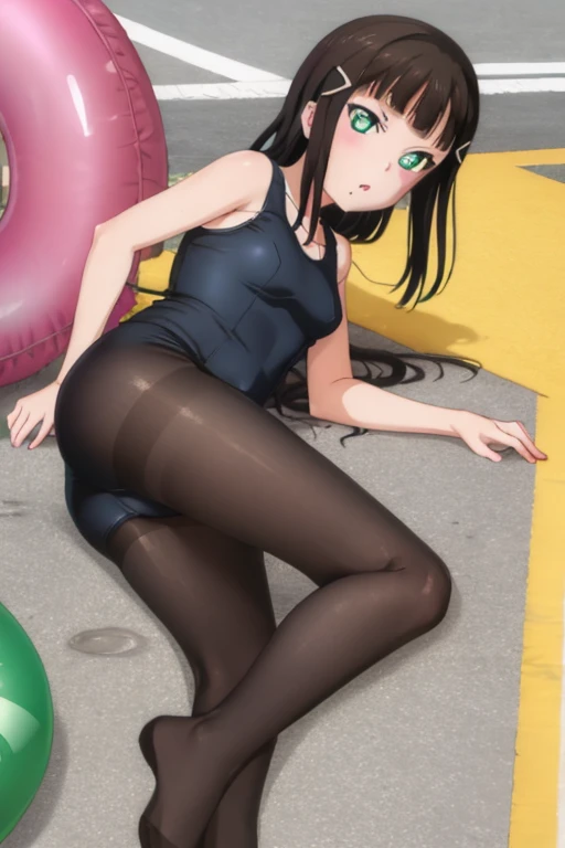 best quality, ultra-detailed masterpiece, dia kurosawa, one-piece swimsuit, pantyhose,