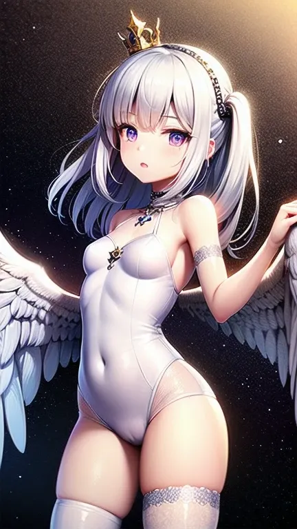 1girl, (masterpiece), best quality, expressive eyes, perfect face, anime - style image of a woman in a white dress with a crown on her head, detailed cosmic angelic, white wings, detailed wings, extremely detailed goddess shot, amethyst jewelry, ((white th...