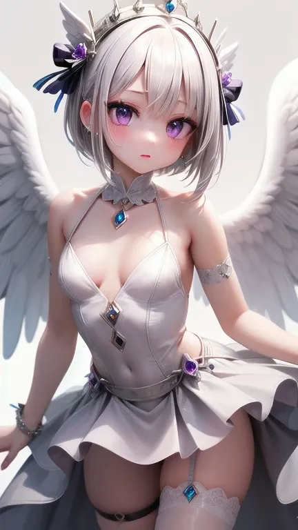 1girl, (masterpiece), best quality, expressive eyes, perfect face, anime - style image of a woman in a white dress with a crown on her head, detailed cosmic angelic, white wings, detailed wings, extremely detailed goddess shot, amethyst jewelry, ((white th...