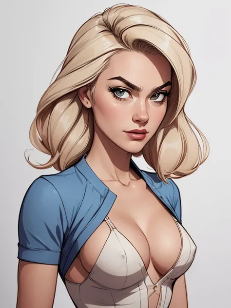 estilo de desenho animado:1.2), Yvonne Strahovski mulher Imagem de desenho animado de uma mulher , roupas sensuais , garota super fofa, authoritarian would be facial expressioncartoon style illustration, estilo de arte dos desenhos animados, estilo de arte...