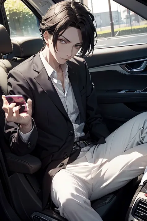 Mephistopheles taps on car window with smartphone