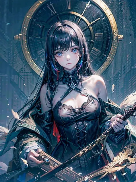 (a girl with) Aura-like gothic lighting, realistic Gothic-style artwork, detailed skeleton impaling itself with a sword in the neck, dark atmospheric background, high-res masterpiece:1.2, ultra-fine painting, professional, vivid colorsかためをあかくして、
Epiphany
、...