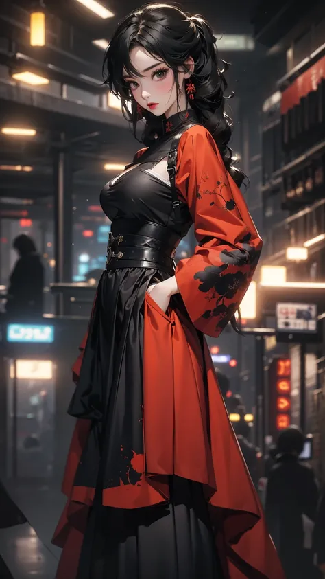 ((Highly detailed CG unit 8k wallpaper, masterpiece, High resolution, highest quality, highest qualityのリアルテクスチャスキン)), (Head to shin composition:1.5, Fashion pose with hands in pockets:1.5, A cool NY fashion girl influenced by nostalgic and inorganic mode f...